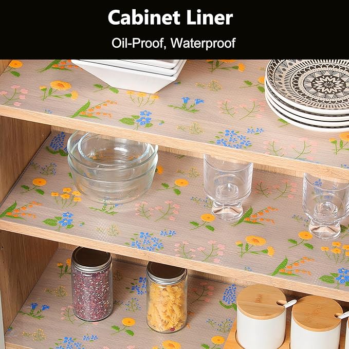 INNOLITES Non-Slip Shelf Liner – Cabinet & Drawer Liner Non-Adhesive – Waterproof Oil-Proof – Durable EVA with Floral for Kitchen Cabinets Refrigerator – BPA-Free, Easy to Cut 17.7" x 360"