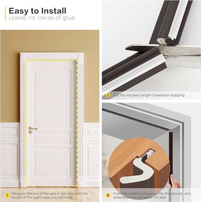 Weather Stripping Door Seal Strip Soundproof Q Foam Weather Stripping for Door Frame, Exterior Door Weather Stripping for Large Gap, Easy to Install（Brown, 30FT