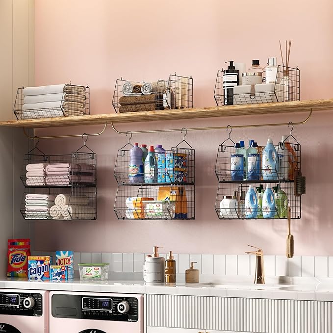 5 Tier Extra Large Closet Hanging Organizer with 5 Dividers,16.5"L x 11.8"W x 51.4"H Closet Organizers and Storage with 5 S Hooks,Clothes Organizer for Sweaters Clutches Handbags Hats Accessories
