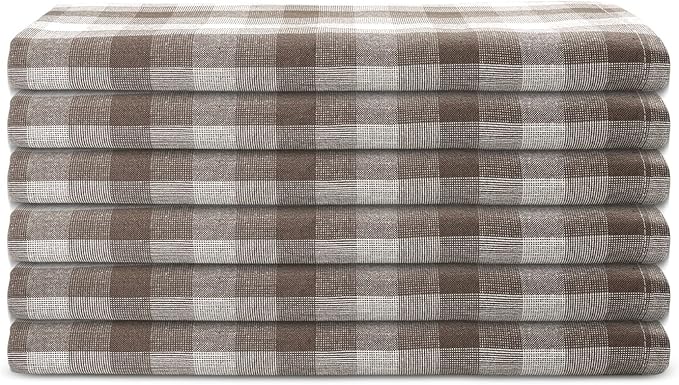 Kitchen Towels Set of 6 Brown/Ivory Checks 20x30 Inches 100% Cotton Highly Absorbent Kitchen Towels Premium Quality Ultra Soft Mitered Corners