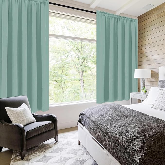 DWCN Blackout Curtains for Living Room Thermal Insulated, Energy Saving & Noise Reducing Bedroom Curtains, Sage Green, W 70x L 72 Inch, Set of 2 Rod Pocket Curtain Panels