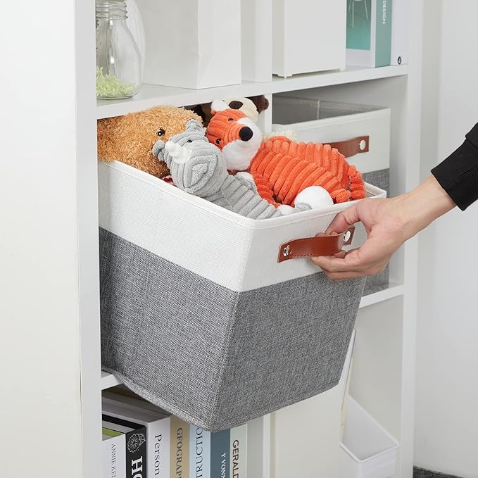 DULLEMELO 11x11 Storage Cubes, Collapsible Sturdy Cube Storage Bins With Handles for Organizing,Fabric Storage Cubes Baskets for Shelves Nursery Closet Home Organization and Storage (White&Grey)