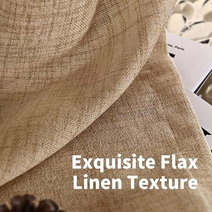 YoungsTex Burlap Linen Curtains 63 Inch Length for Living Room Window, Textured Semi Sheer Drapes Light Filtering with Rod Pocket Back Tab for Farmhouse Bedroom, Toffee, 52 X 63 Inch, 2 Panels