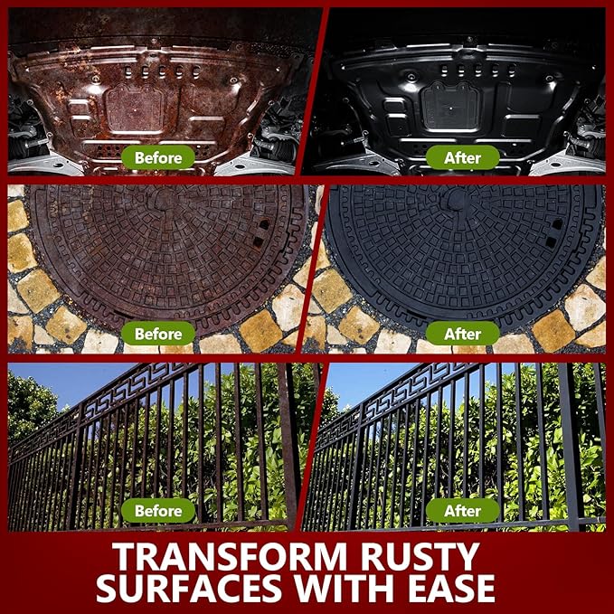 4-in-1 Rust Converter & Metal Primer, 34 Fl Oz Black Rust Inhibitor Paint for Metal, Automotive Rust Reformer, Industrial Grade Water Based, Heat Resistance & UV Resistant