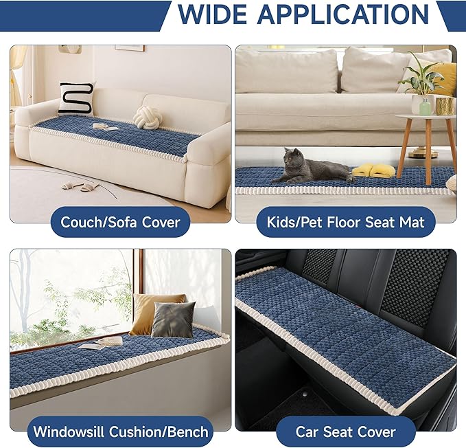 OTOB All Seasons Sofa Covers for 3 Cushion Couch Washable, Fuzzy Non Slip Kids & Pet Friendly Couch Cover Furniture Protector, Soft Plush Sofa Slipcovers Dog Bed Mats (Navy Blue, 31.5" x 70.9'')
