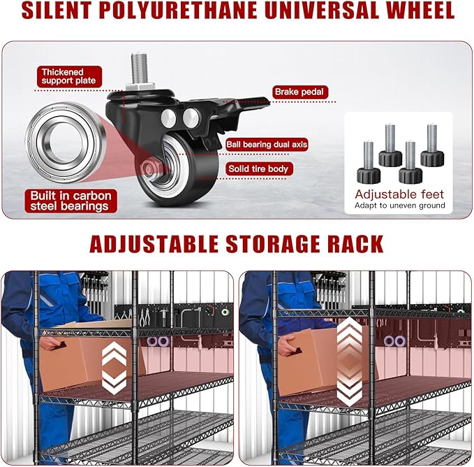 AIRAJ 60” W Storage Shelves Heavy Duty | 5 Tier Wire Shelving | 3500 LBS Metal Shelving | Garage Shelving Units and Storage | Rolling Wire Rack with Wheels | Adjustable Layer Height | 60”W×24”D×72” H