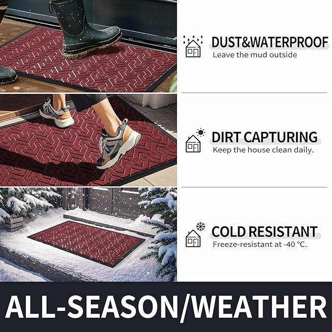 Yimobra Large Door Mat Outside Entrance 36x24, Waterproof Heavy Duty Outdoor Mats for Front Door, Non Slip Rubber Entry Mat for Garage Patio, Easy Clean, Black Red