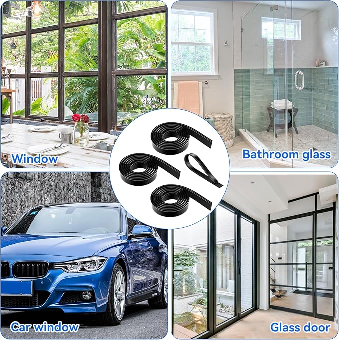 3 Rolls Squeegee Replacement Rubber Blades 41 Inch Silicone Black Blade for Glass Cleaning, Windows, Shower Doors - Scrubber Refill Head