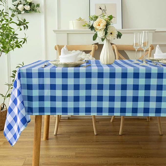 Waterproof Checkered Tablecloth Fabric - Rectangle 58x84 Inch Classic Gingham Buffalo Plaid Table Cloth for Indoor/Outdoor Use - Washable Table Cover for Kitchen, BBQs, and Parties