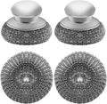 Stainless Steel Wool Scrubber with 2 Replacement Pads - Clean Metal Pans, Pots, Grills & More