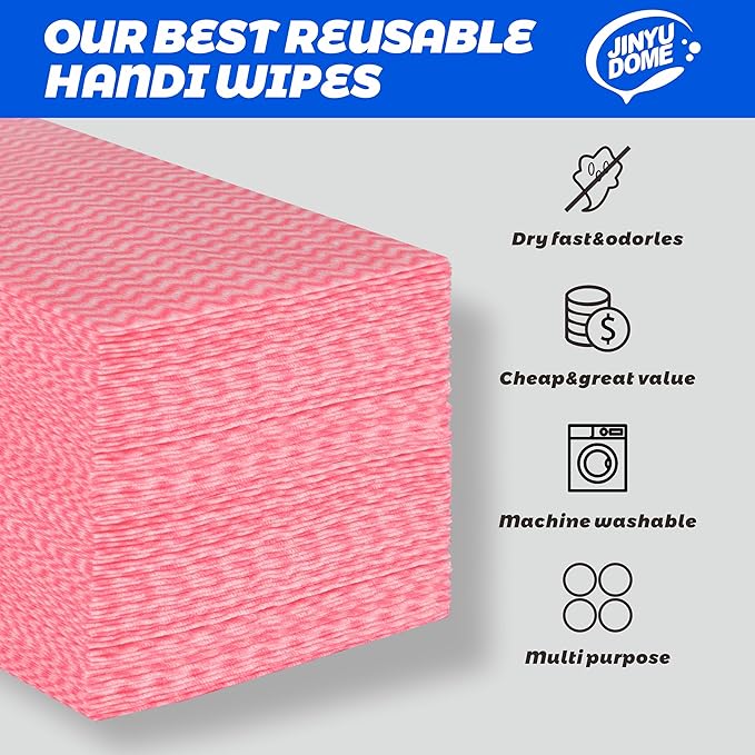 Handi Wipes Reusable Cloths, Red Disposable Kitchen Cleaning Towel Roll, Heavy Duty J Cloth,50 Count