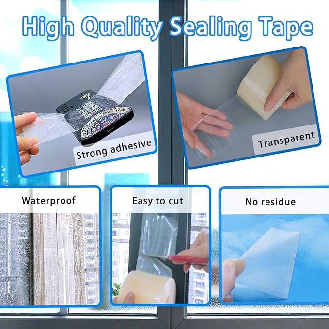 Transparent Window Weather Sealing Tape,Winter Window Seal Kit for Doors, Shower Glass Gaps,No Residue,3 Inch x 55 Yards