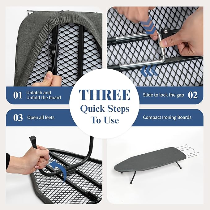 Small Ironing Board Foldable, BlissBoard Tabletop Iron Board with Cover and Pad, Metal Frame Mini Ironing Table Countertop for Space Saving, 31"x12", Black