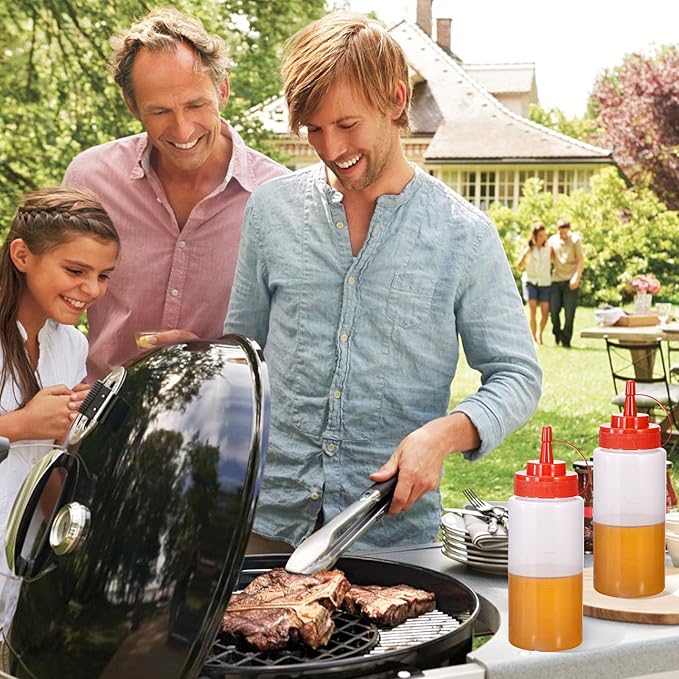 Condiment Squeeze Bottles Ketchup Dispenser, 6 Pack 16oz Squeeze Bottles for Liquids, Plastic Sauce Bottle with Cap Lid, Squirt Bottles for Sauces Liquids BBQ Dressing Pancake Art