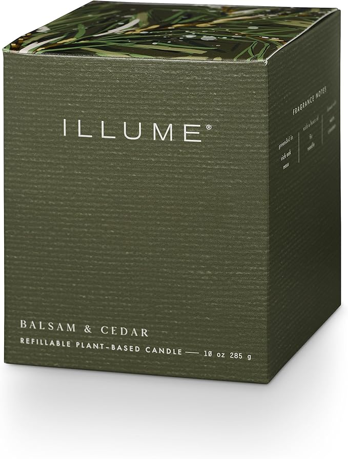 ILLUME Refillable Boxed Glass Candle, Balsam & Cedar