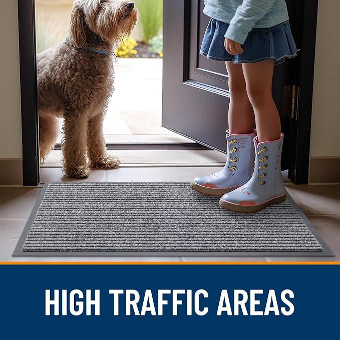 OLANLY Front Door Mat Indoor Outdoor Entrance, Waterproof Heavy Duty Doormat, Fade Resistant, Low Profile, Easy Clean Patio Porch Welcome Floor Mats for Entry, 59x24, Light Gray