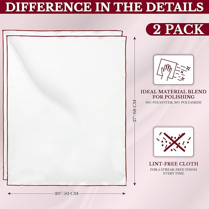 The 2-Pack Premium Microfiber Wine Glass Polishing Cloths, Large Lint-Free Drying Towels for Glasses, Stemware, Glassware, Camera Lenses, 25 Inch X 20 Inch (White, 2 Count)