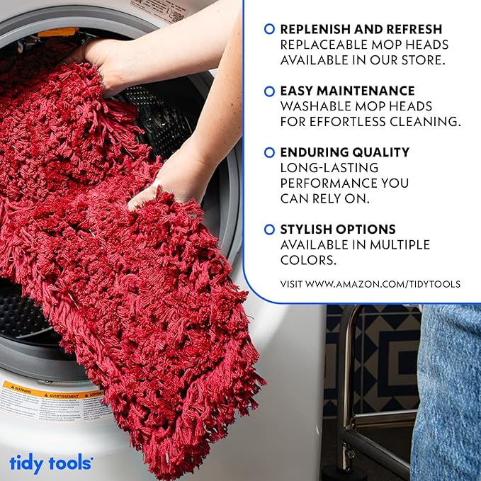Commercial Dust Mop Replacement Head – 48 x 5 in. Cotton Nylon Reusable Mop Head – Industrial Dust Mop Refill for Floor Cleaning & Janitorial Supplies, Red