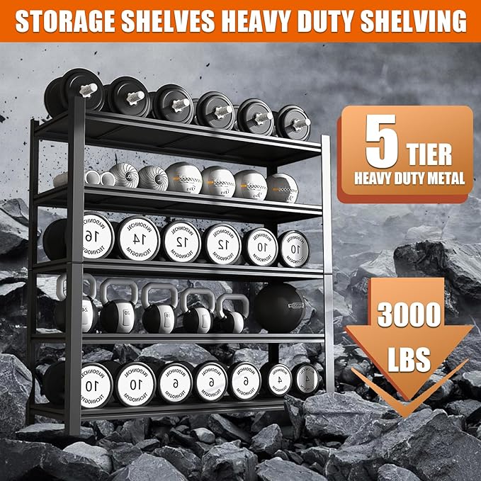 60"W Garage Shelving Heavy Duty Metal Shelving 3000LBS Storage Shelves Adjustable 5 Tier Metal Shelves for Storage Industrial Shelves for Garage, Warehouse, 24.2" D x 60'' W x 72'' H, 3 Packs