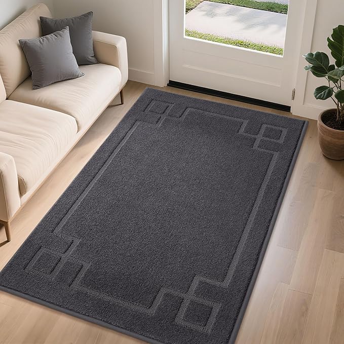 BEQHAUSE Door Mat 36" x 60", Non-Slip Door Mats Indoor Entryway Rugs Washable Low-Profile Absorbent and Stain Resist Floor Mats, Dog Door Mat for Front Back Door, Muddy Wet Shoes & Paws, Dark Grey