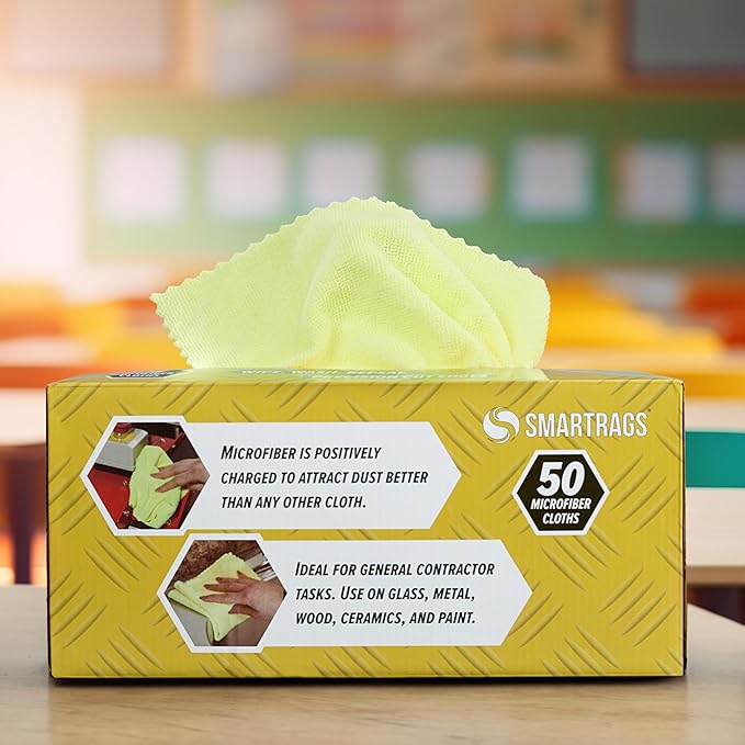 Arkwright Smart Rags in Box - (Pack of 50) Lint Free Microfiber Cleaning Cloth, Scratch & Streak-Free, Dispensable Wash Towels for Cars, Window Glass, and Auto Shop, 12 x 12 in, Yellow
