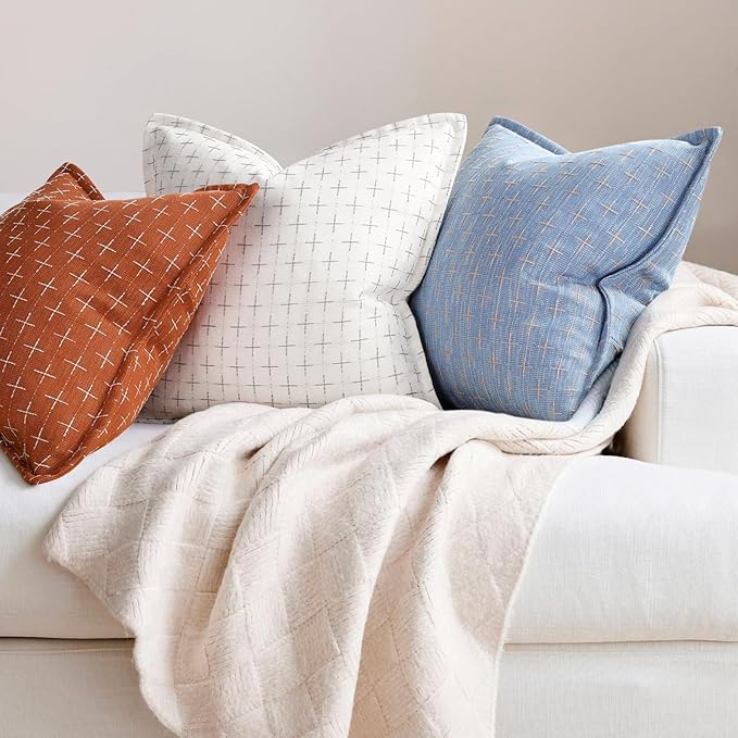 ZWJD 12x20 Pillow Covers Set of 2 Soft Polyester Textured Pillow Covers with Stylish Flange Edge Cozy Farmhouse Throw Pillows for Couch Bed Sofa Living Room