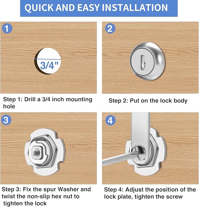Cabinet Lock with Keys, 2" Extra-Long Cam Locks keyed Alike, Heavy Duty Cabinet Cam Lock Set for Thick Drawers RV Storage Locks Tool Box Lock Replacement, Zinc Alloy (5 Pack, 2-1/8 Inch)