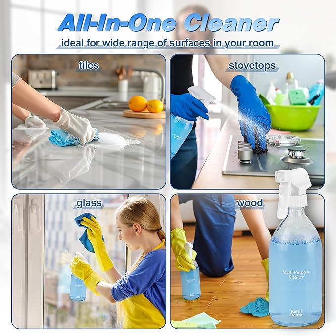 Multi-surface Cleaner Kit, Bathroom Cleaner Spray Tablets & Spray Bottle All Purpose Cleaner, 12 Tablets Multipurpose Cleaner Refills with Reusable Glass Bottle, Plant Based - Ocean Breeze