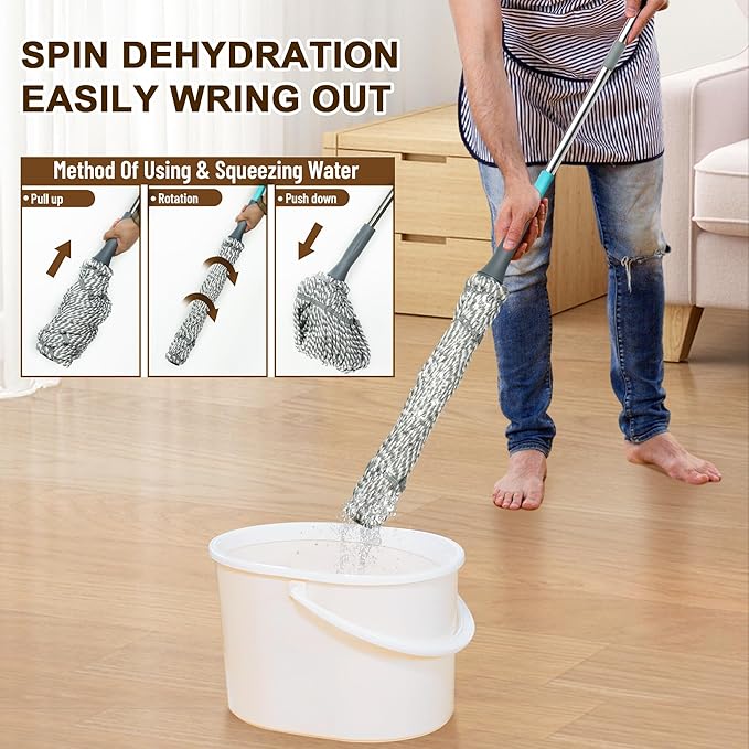 Self Wringing Mop Floor Cleaning, Easy Squeeze Twist Mop, Heavy Duty Wet Mops for Cleaning Hardwood Tile Vinyl Laminate Floors (Gray- 2 Head)
