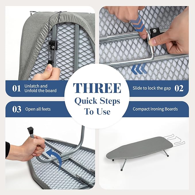 Tabletop Ironing Board with Iron Rest, Small Ironing Board Foldable with Heat Resistant Cover, BlissBoard Mini Compact Iron Table for Dorms, Aprtment and Travel, 31"x12", Grey