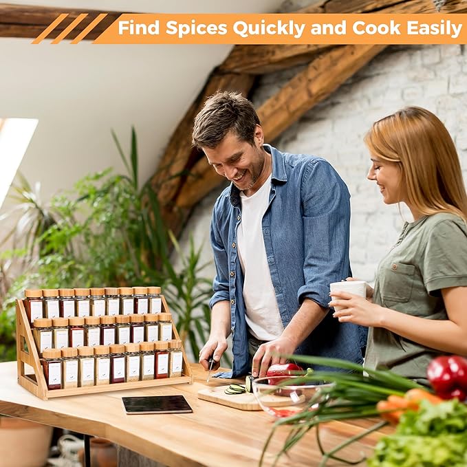 Bamboo Tiered Spice Rack, for Countertop Spice Organizer for Pantry Spice Shelf Organizer Kitchen Spices Rack，Cabinet spice rack，Cabinet seasoning rack