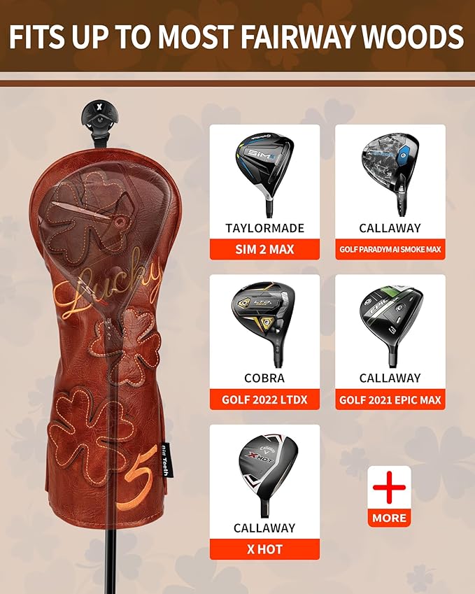 Golf Headcovers Golf Club Head Covers Four Leaf Clover Good Luck Charm - Clover Style Premium Leather Driver Fairway(FW) Wood Hybrid(UT) with Number Tags