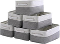 TcaFmac Small Storage Baskets for Shelf 6 Pack Canvas Storage Basket with Handles Fabric Storage Basket for Organizing Storage Bin (White and Grey, 12x8x5")