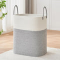 Laundry Basket with Handles - Blanket Basket & Hampers for Bedroom Aesthetic, Laundry Hamper & Blanket Storage for Living Room, Clothes Hamper, Tall, Large 17" x 14" x 24”, White & Grey