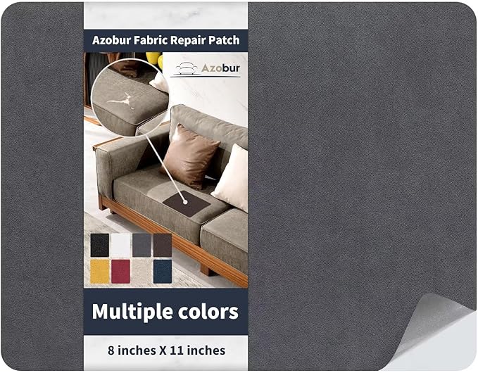 Azobur Velvet Repair Patch,Self-Adhesive Rectangular Flannel Fabric Patch,Multicolor Available Anti Scratch Velvet 8X11 Inch Peel and Stick for Sofas, Automotive Interior, Handbags,and Pillow (Gray)