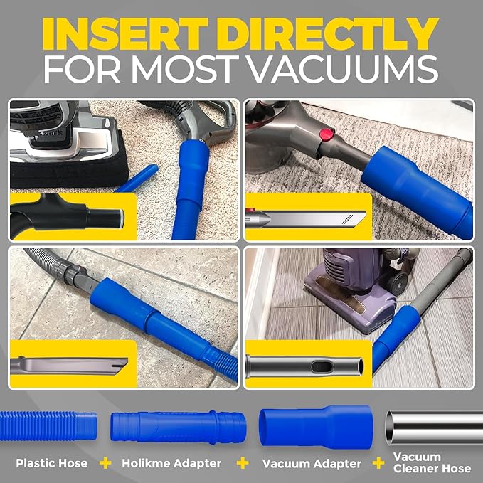 Holikme 2 Pieces Dryer Vent Cleaner Kit, Dryer Lint Vacuum Attachment and Flexible Dryer Lint Brush, Dryer Vent Vacuum Hose Attachment,Dark Blue