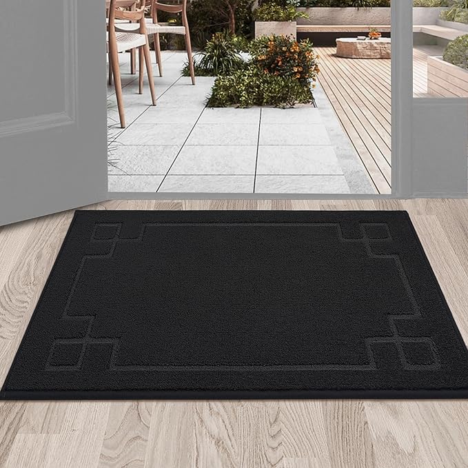 BEQHAUSE Door Mat 24" x 36", Non-Slip Door Mats Indoor Entryway Rugs Washable Low-Profile Absorbent and Stain Resist Floor Mats, Dog Door Mat for Front Back Door, Muddy Wet Shoes & Paws, Black