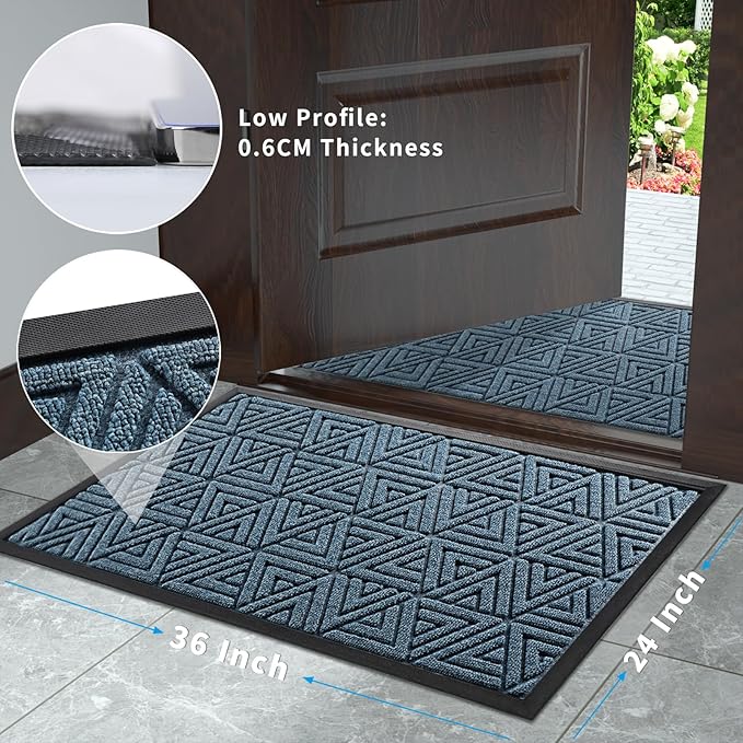Yimobra Large Door Mat 36x24, All-Weather Waterproof Non-Slip Welcome Matt Outdoor, Heavy Duty Non Slip Doormat for Entryway for Patio and Garage Indoor, Easy Clean, Mix Blue