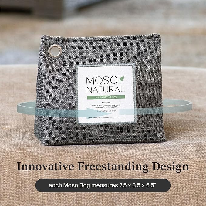 Moso Natural Air Purifying Bag 600g (21oz) Premium Bamboo Charcoal Odor Absorber | Room Deodorizer for Large Spaces, Bedroom, Kitchen, Basement | Pet Odor Eliminator for Home | Unscented (5 Pack)