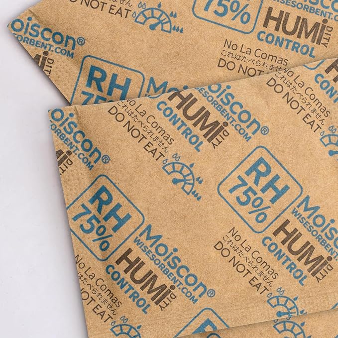 75% RH 8 Gram 60 Pack Two-Way Humidity Control Packs for Storing Up to 5 Items, Size 8 Moisture Control Packets Individually Wrapped for Small Non-Plastic Travel Cases