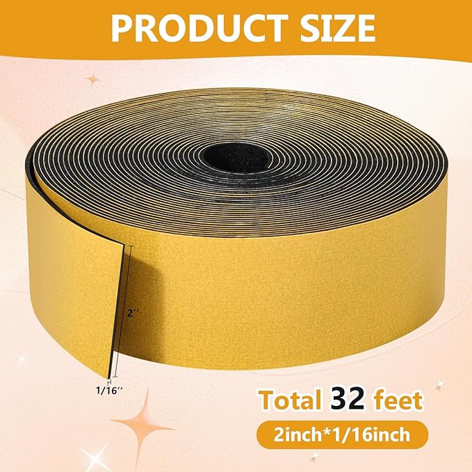 32Feet Weather Stripping Seal (2 Inch X 1/16 Inch) for Door Window, High Density Foam Tape, Soundproofing, Insulation Strip, Door Sealers for Door Frame- Black