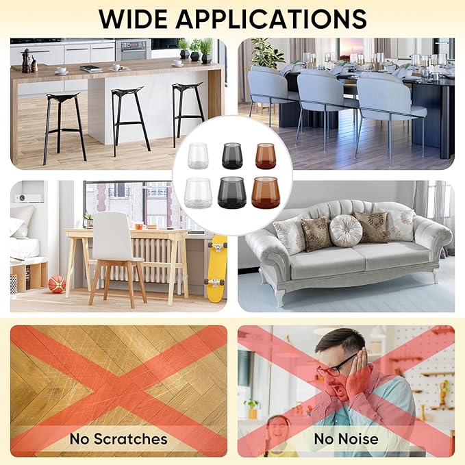 BALEINE 32 Pack Silicone Chair Leg Floor Protectors, Stool Leg Protectors Cap, Non-Slip Chair Leg Caps for Hardwood Floors (Clear, X-Large, 32 Pack)