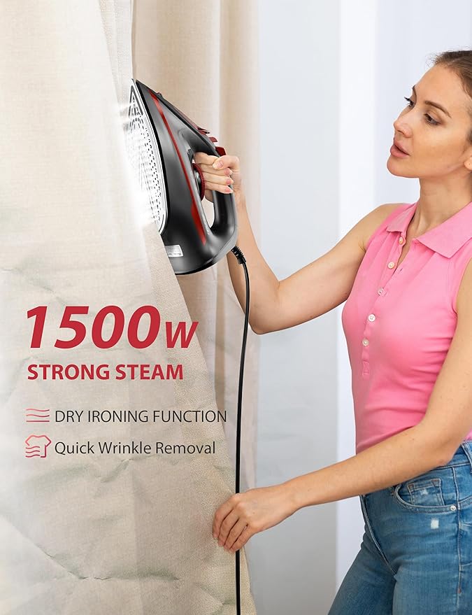 Irons Steamer for Clothes, Non-Stick Ceramic Soleplate, 500 Microsteam Holes, Powerful Steam Iron, Lightweight, Auto shutoff, Self-Cleaning, 12.31oz Water Tank Ironing Clothes for All Fabrics