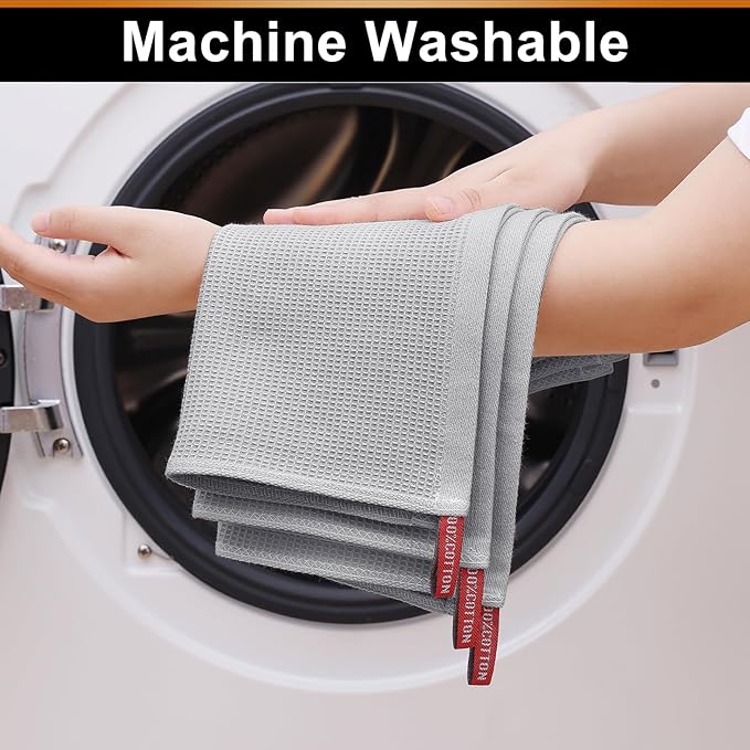 Homaxy 100% Cotton Waffle Weave Dish Cloths - 6 Pack Soft and Absorbent Dish Towels - 12 x 12 Inches Quick Dry Dish Rags - Light Grey