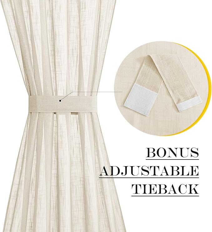 NICETOWN Beige Sidelight Door Curtain 72 Inches Long for Side Light Windows Linen Textured Farmhouse French Door Shade with Tie Back for Kitchen Closet Glass, 26 x 72 Inch Length, 1 Panel