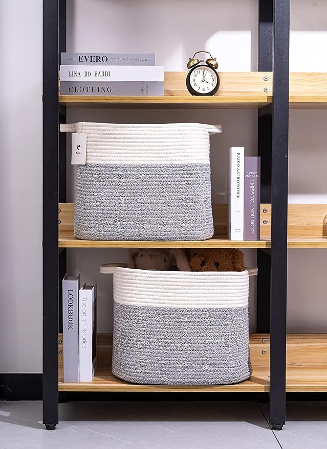 Medium and Large Woven Basket//With Handle, Used for Toys and Fabric Storage Basket used for Storing xl Storage Box, Decorative Storage Box Room 2pack (14L12H Silver Gray, 14L*10W*12H)