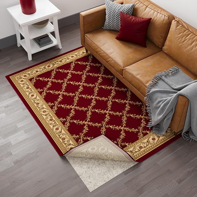 Ottomanson 2'7" x 12' Non-Slip Rug Pad Gripper 1/12 Inch Ultra Thin Dual Surface Felt + Rubber Gripper - Safe for All Floors, Cream