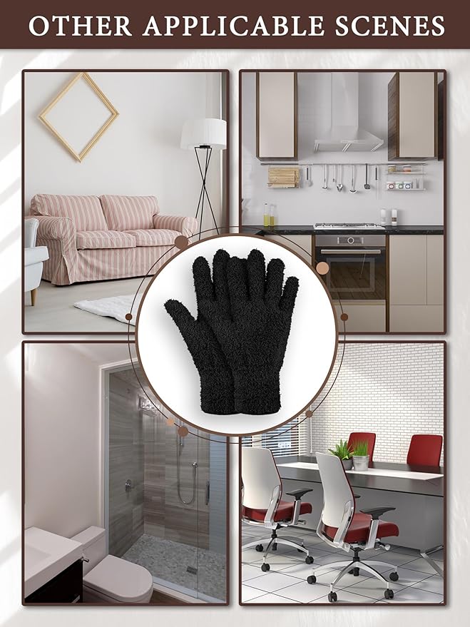 Patelai 3 Pairs Microfiber Plant Dusting Gloves Leaf Cleaning Gloves for Indoor Plants, Blinds, Furniture, House(Medium,Black, Brown, Dark Brown)