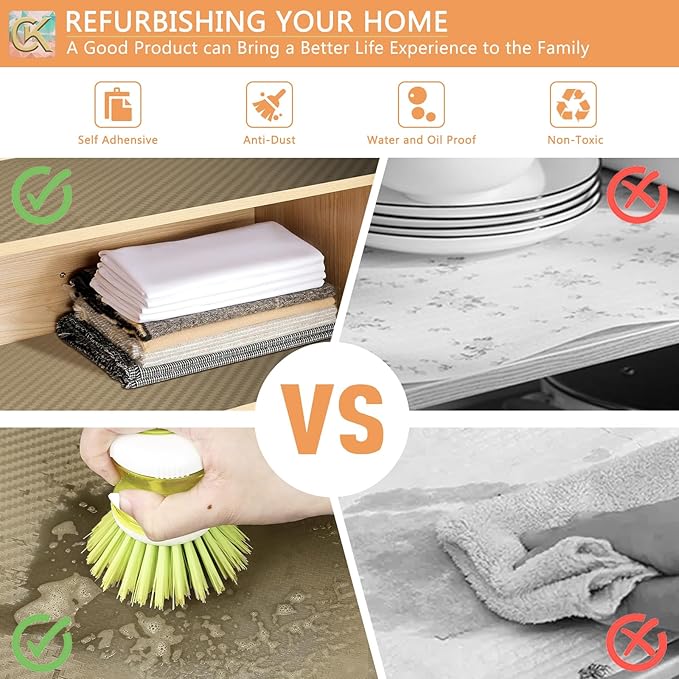 Self-Adhesive Shelf Liner Kitchen Liner, Waterproof Backed Paper Easy Peel and Stick Contact Liner Without Residue for Decor Your Desk Surface, Kitchen Countertops (Dark Khaki, 35.4 x 118.1 inches)