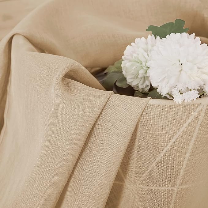 Tollpiz Sheer Curtain Linen Textured Bedroom Curtains Sheer Light Filtering Rod Pocket Voile Curtain for Living Room, 54 x 95 inches Long, Beige, Set of 2 Panels